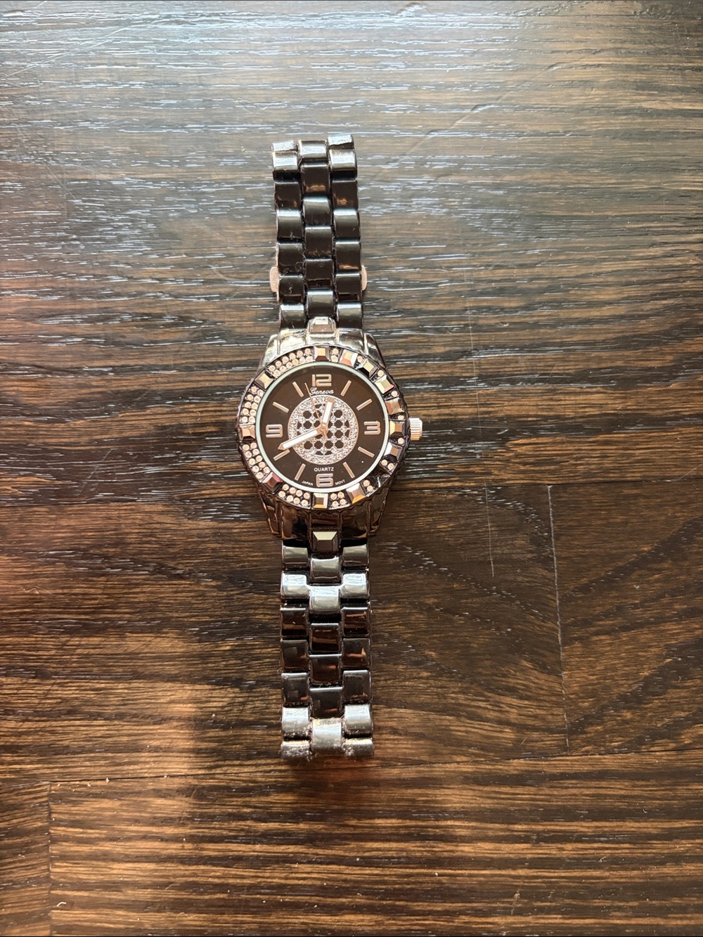 Geneva Black Crystal Accent Women's Bracelet Watch Stainless Steel Back